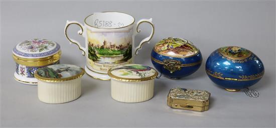 An Aynsley commemorative loving cup and six assorted trinket pots